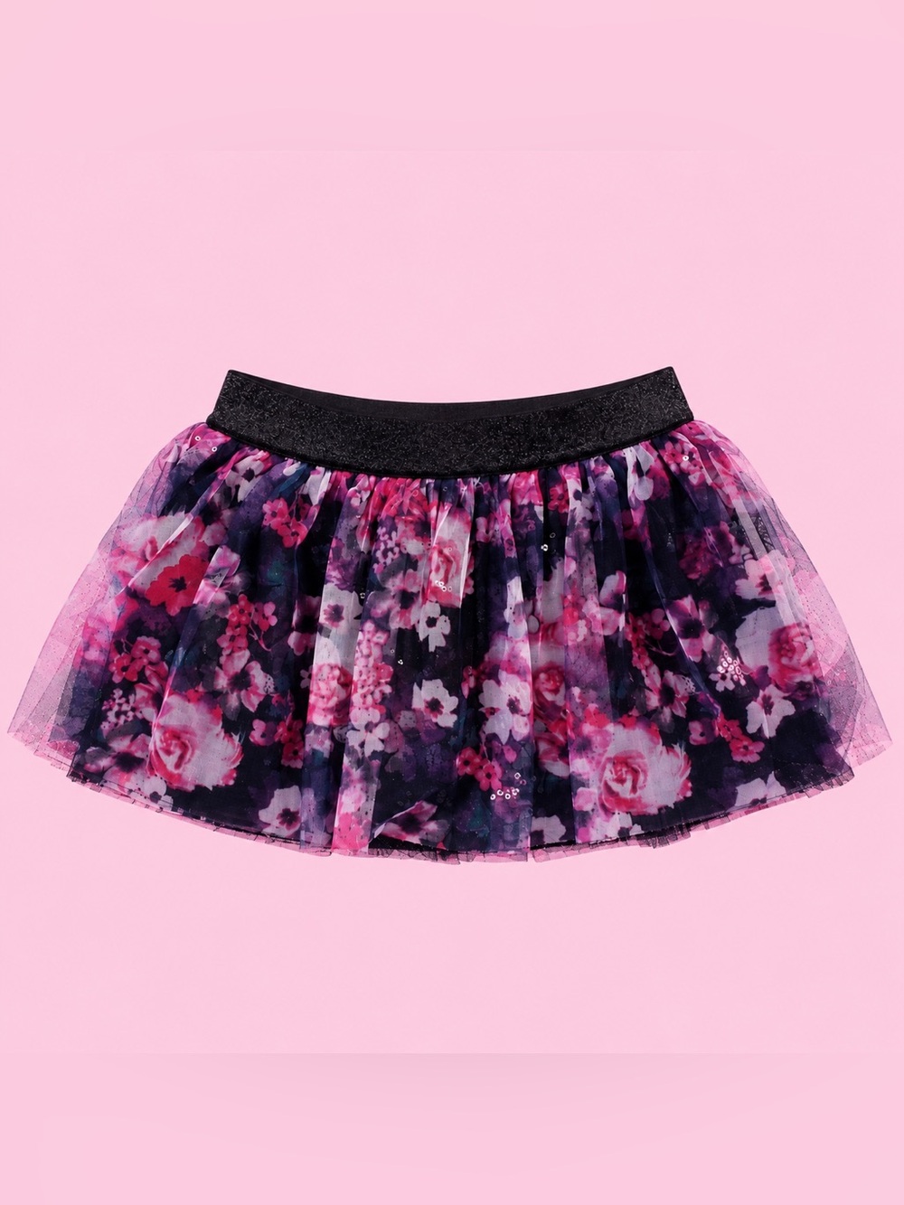 Justice Kids⭐️Girls Floral Pink and Black Sequin Skirt